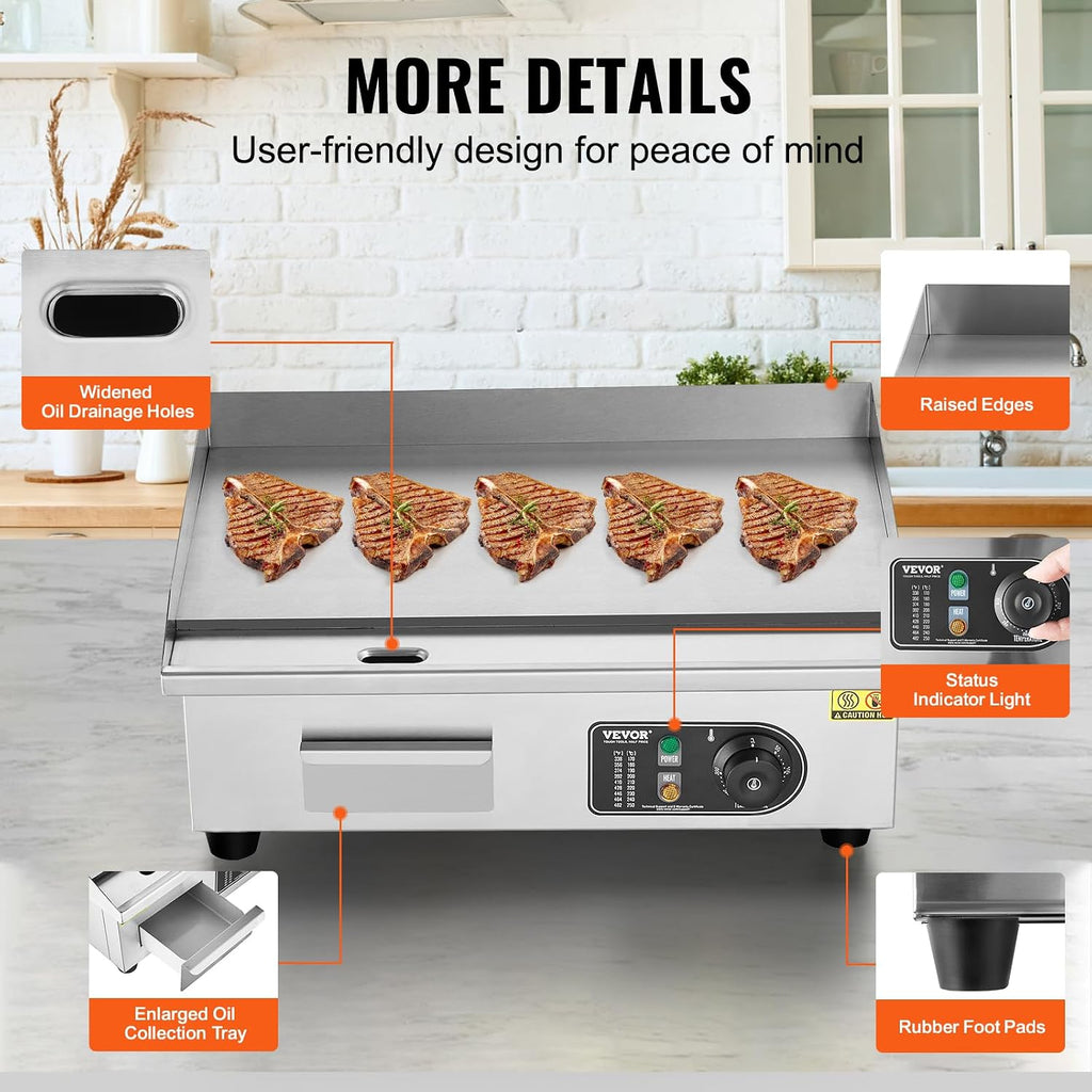 Commercial Electric Griddle, 23", Countertop Flat Top Griddle
