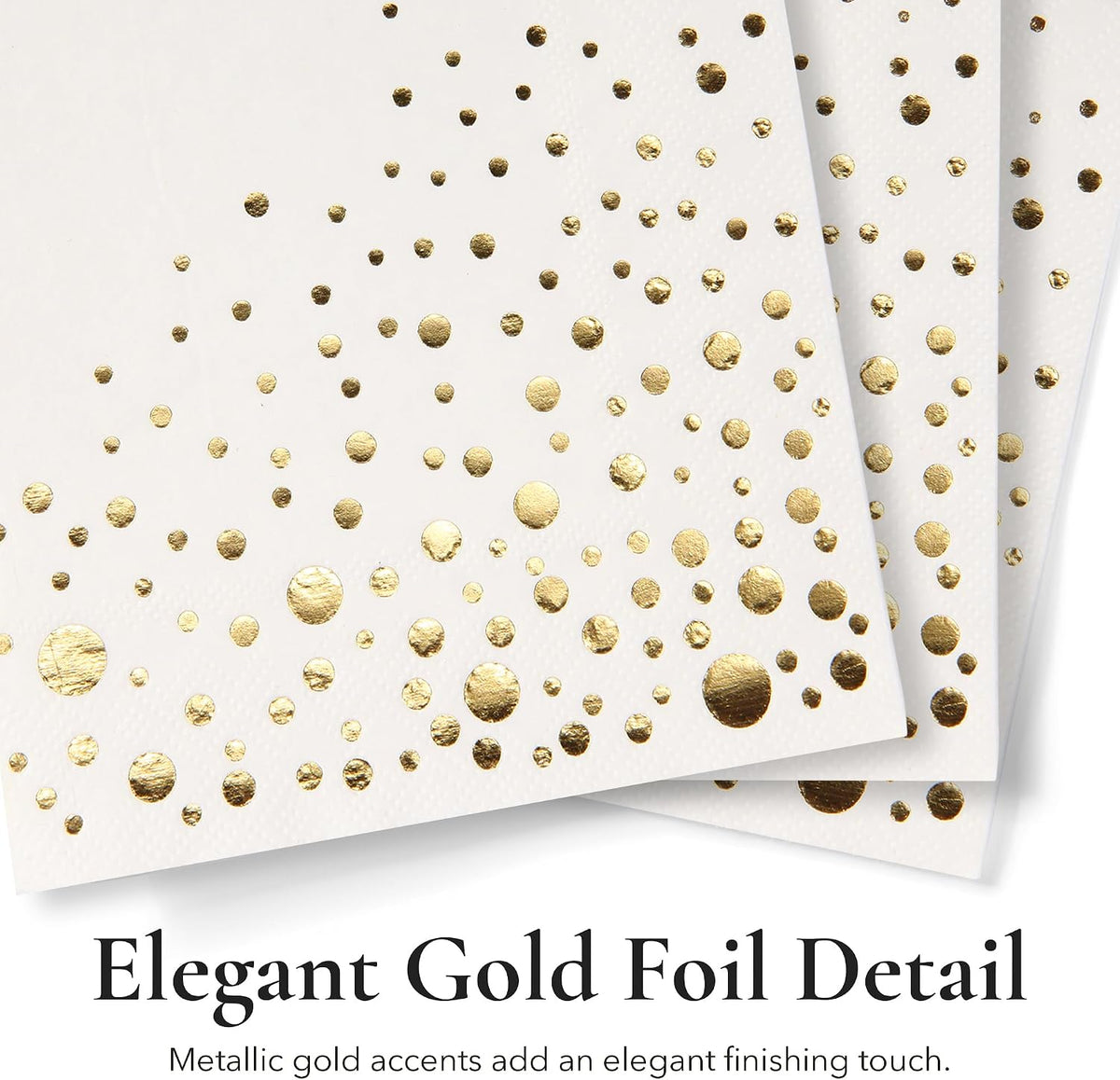 Gold Cocktail Napkins, 100 White and Gold Party Napkins, 5x5 Inch
