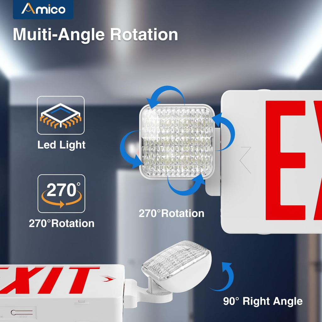 Amico 4 Pack Commercial Red Double-Sided Exit Sign with Large LED Light