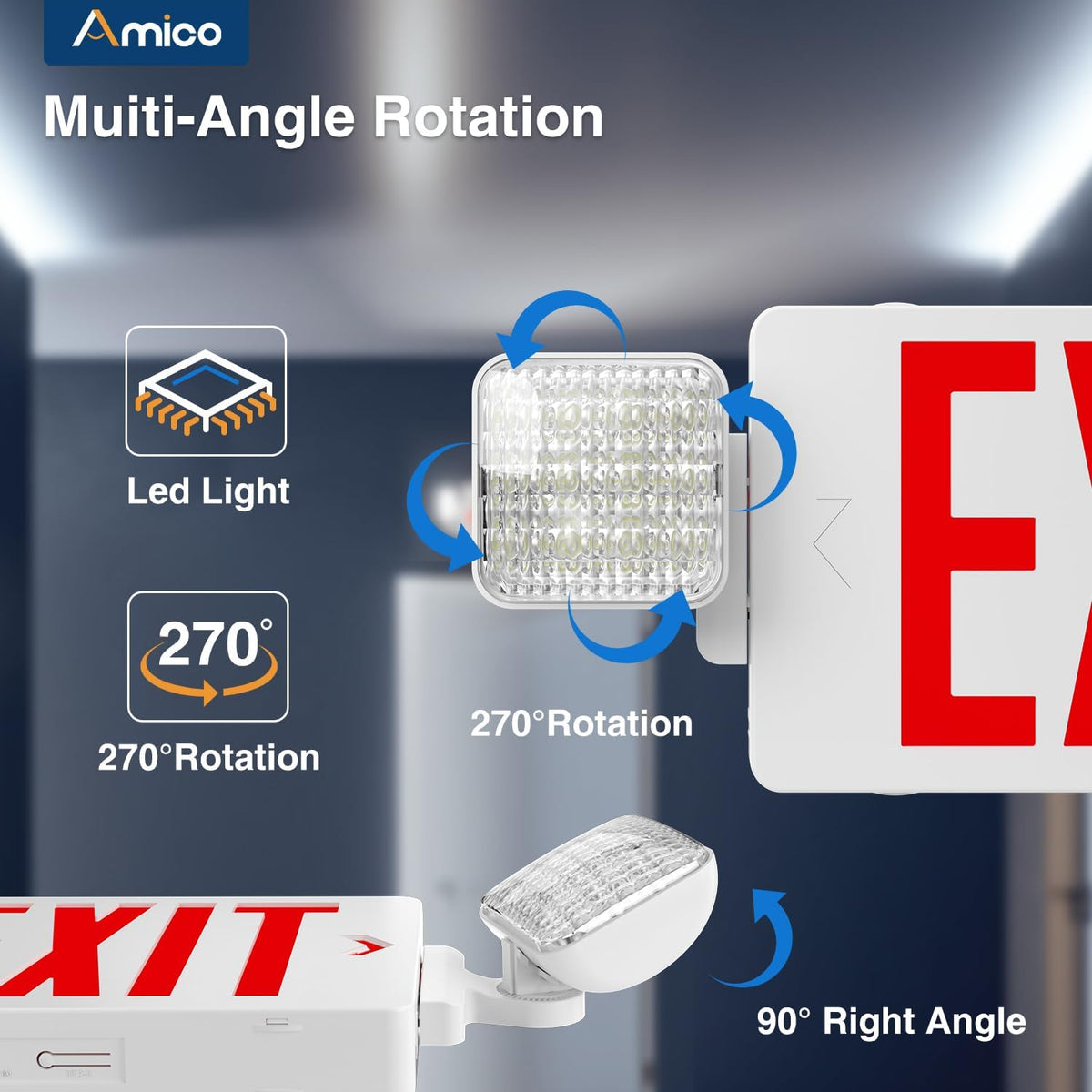 Amico 4 Pack Commercial Red Double-Sided Exit Sign with Large LED Light