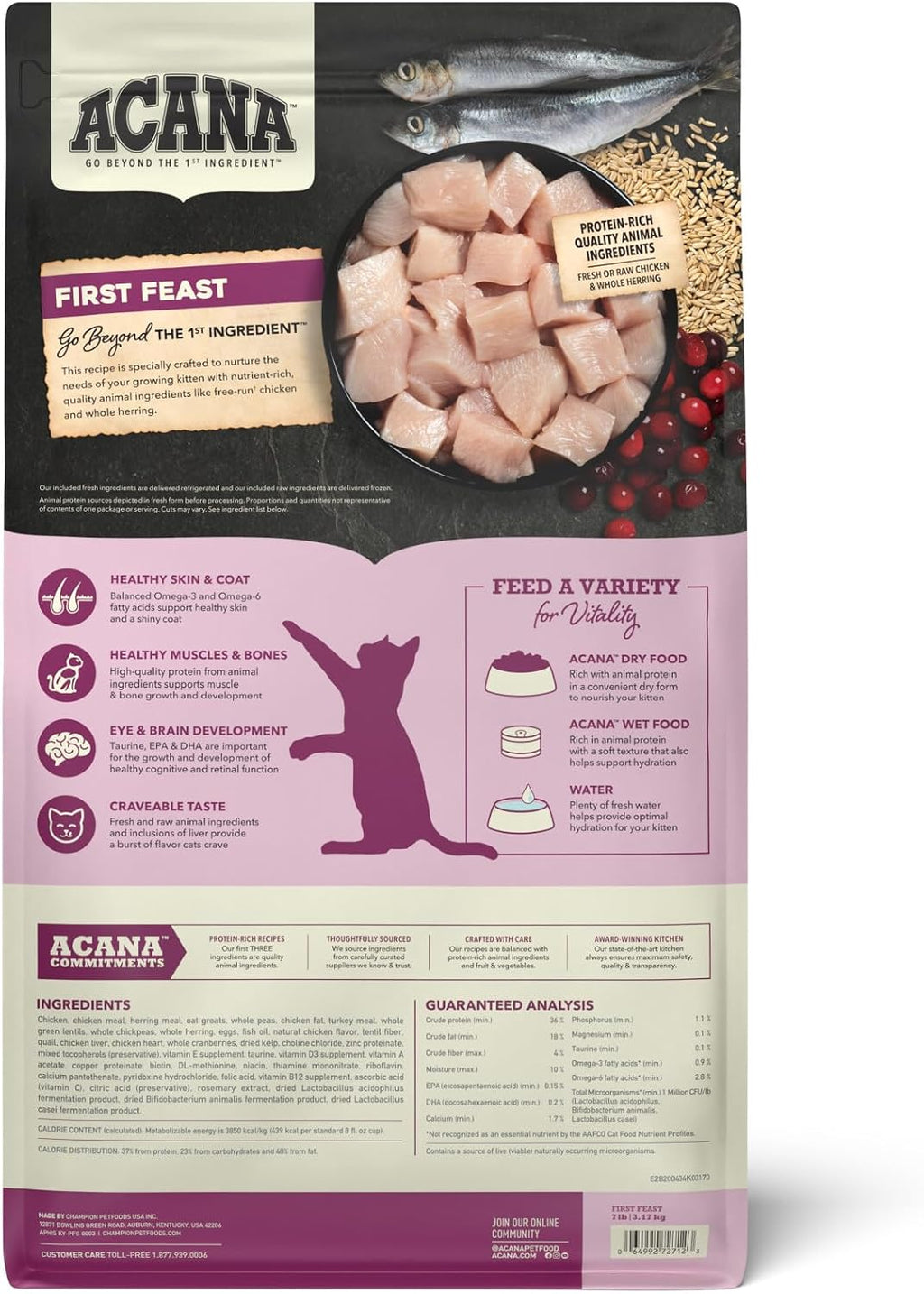 Dry Cat Food for Kittens First Feast Chicken and Fish 7lb Bag