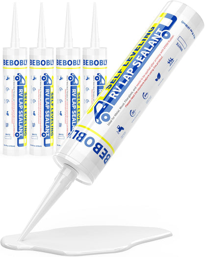 RV Roof Sealant 4 Packs, Self Leveling Lap Sealant White, RV Caulking Sealant Waterproof, Flexible & Non-Cracking, RV