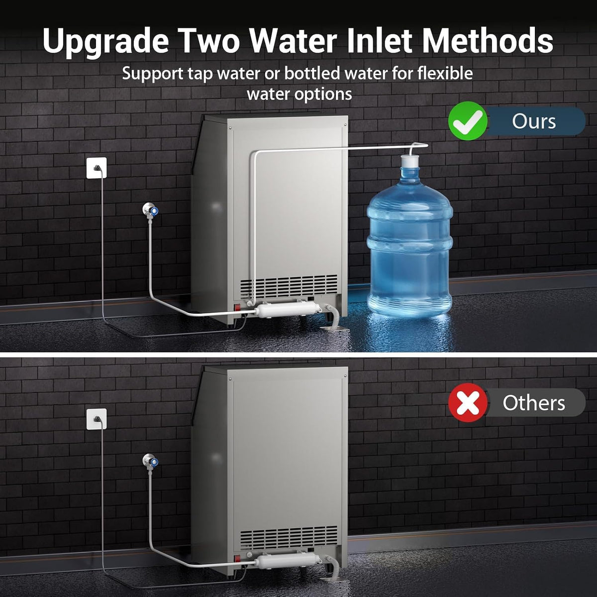 Commercial Ice Maker Machine, 200lbs/24H Ice Machine, 50Lbs Storage