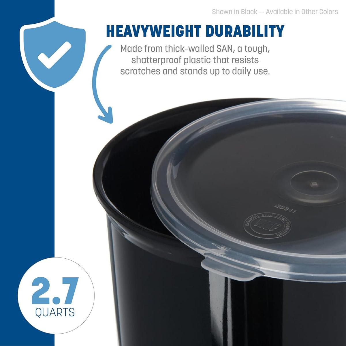 Classic Round Storage Container Crock with Lid for Kitchen, Restaurants, Home, Plastic, 2.7 Quarts, Clear
