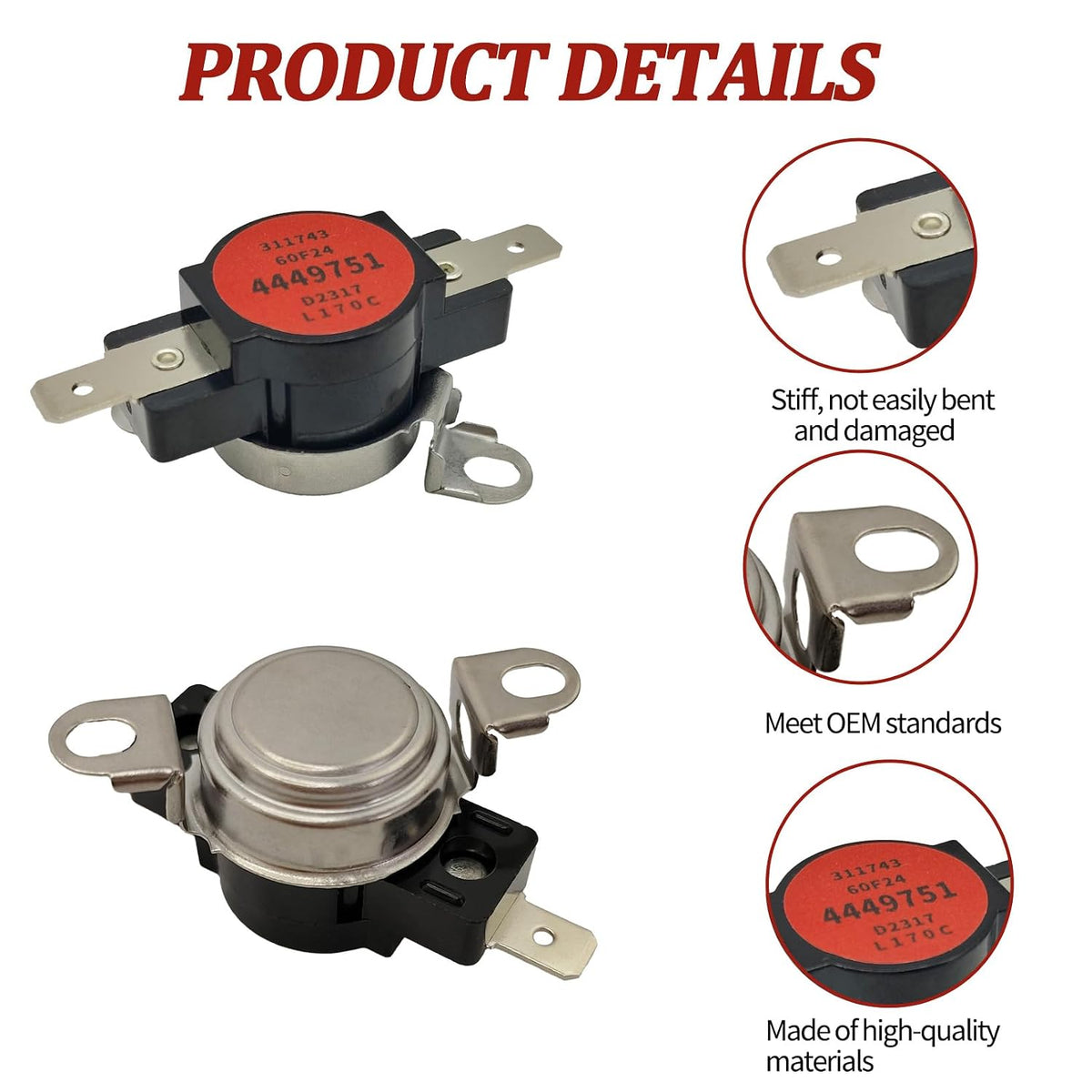 WP4449751 Range Oven High Limit Thermostat Fit for Whirlpool Maytag