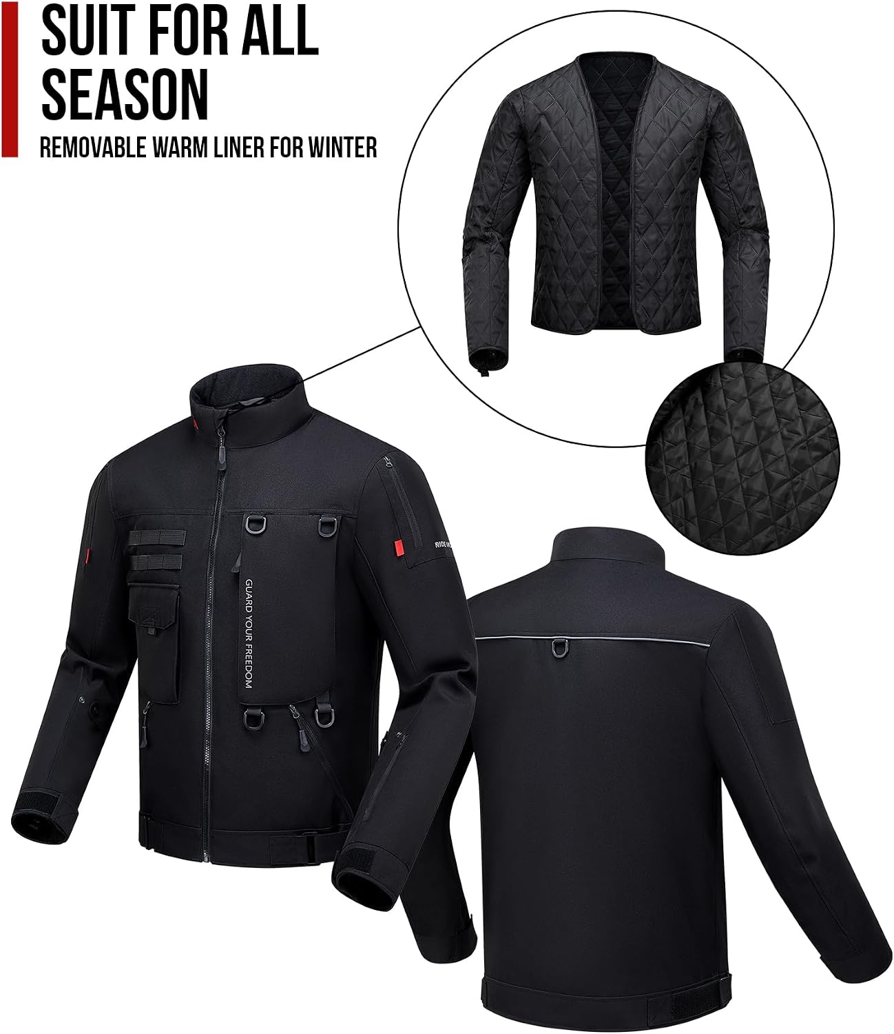Motorcycle Riding Jacket for Men with CE Certified | CE Level 2 Armor, EVA Back Protector, Removable Liner