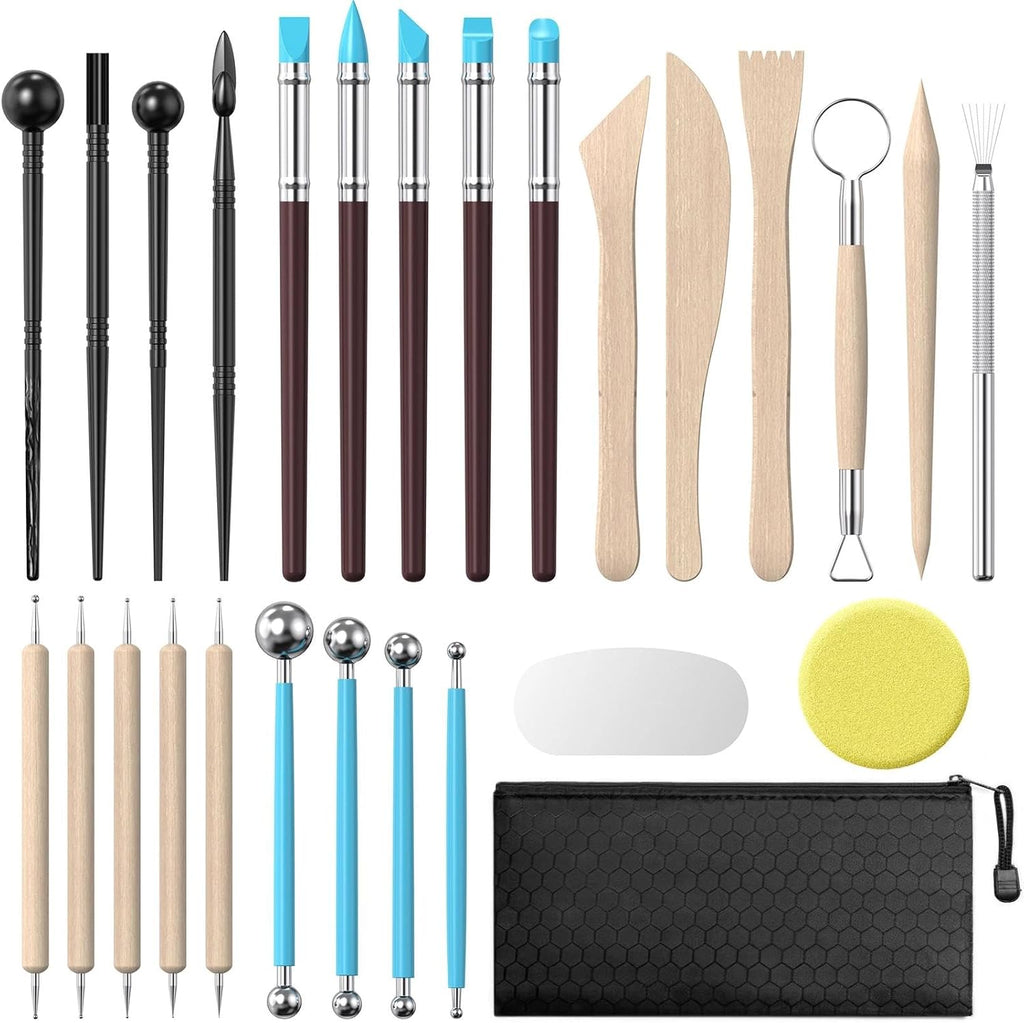 27PCS Air Dry Clay Tools Kit, Basic Polymer Clay Sculpting Tools | Pottery Tools for Adults, Pottery Craft, Carving
