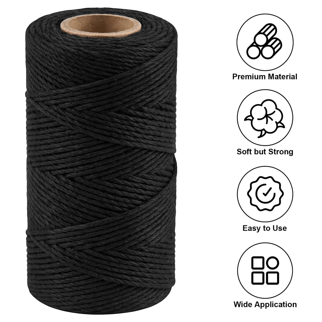 2PCS 328Ft 2MM Natural Cotton Twine String, Black