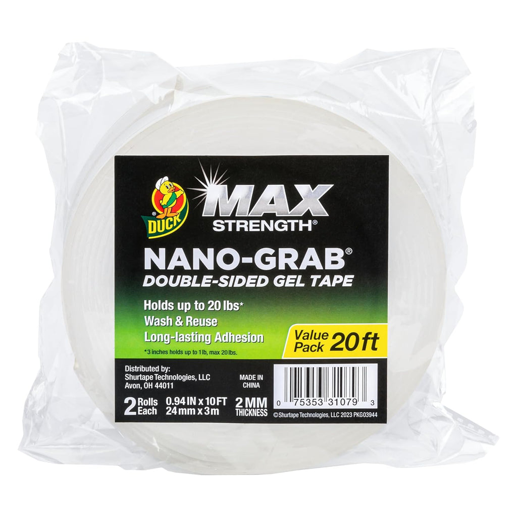Max Strength Double-Sided Tape with Nano-Grab Technology, 2 Rolls