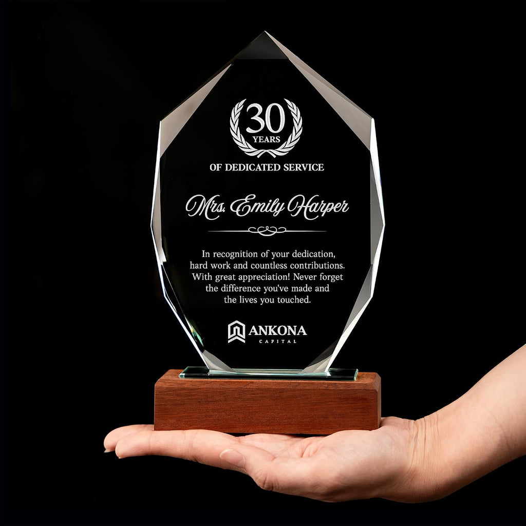 Employee Appreciation Gifts - Personalized Employee Recognition Crystal Awards - 8.7'' Engraved Glass Trophy, Thank