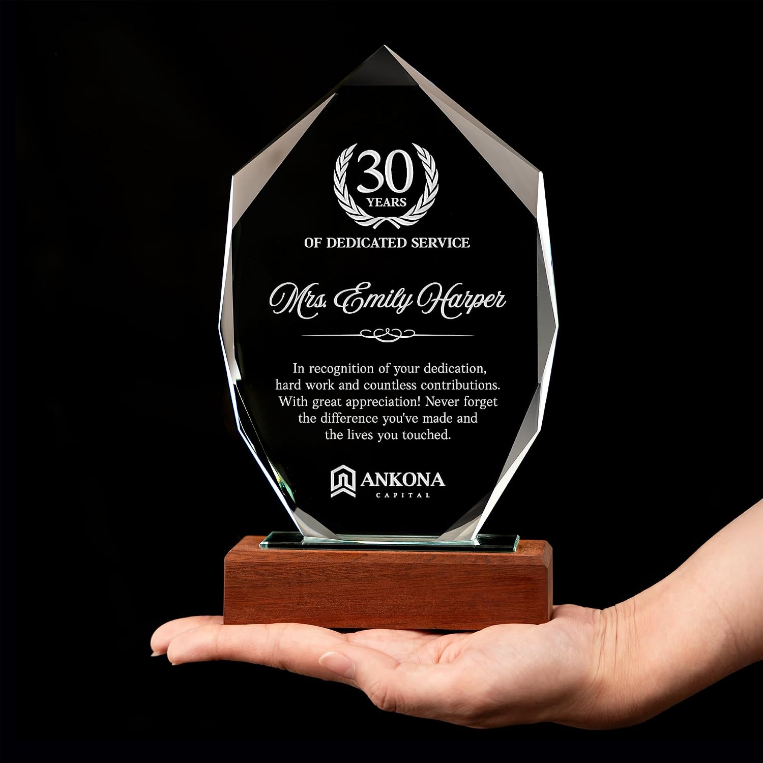 Employee Appreciation Gifts - Personalized Employee Recognition Crystal Awards - 8.7'' Engraved Glass Trophy, Thank