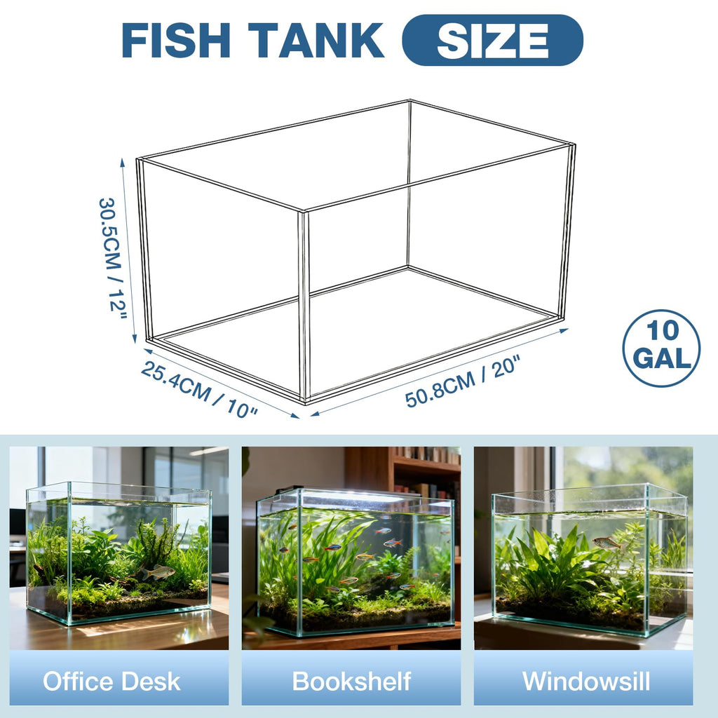 10 Gallon Rectangular Fish Tank, Rimless Ultra Clear Nano Aquarium