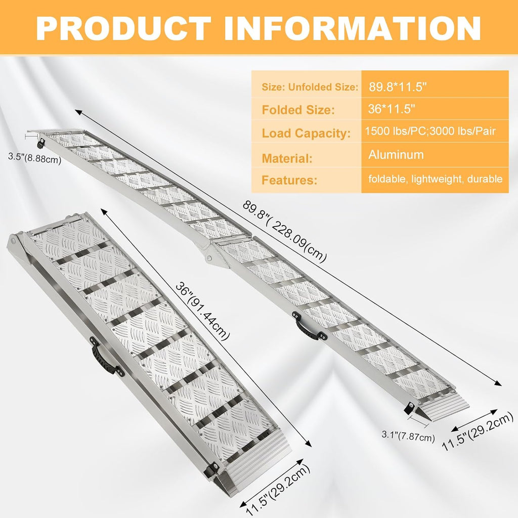 2PCS 7.5' Aluminum Truck Ramps, Loading Ramps for Pickup Trucks