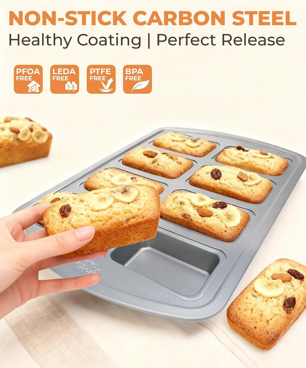 Mini Loaf Pan, 8-Cavity Non-Stick Carbon Steel Baking Pans Set