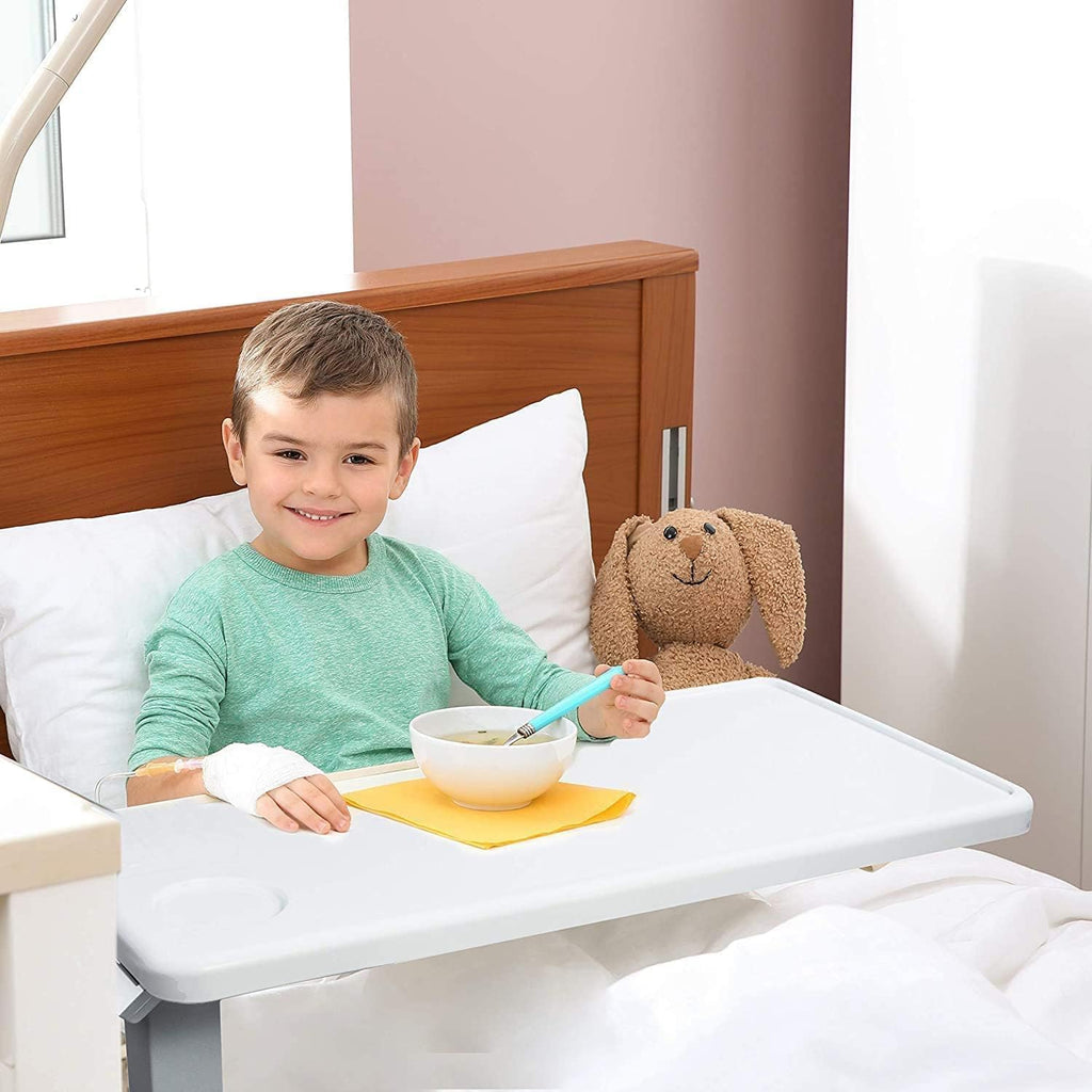 FSA/HSA Eligible, Medical Adjustable Overbed Exam Bedside Table with Wheels (Hospital and Home Use), New Tabletop