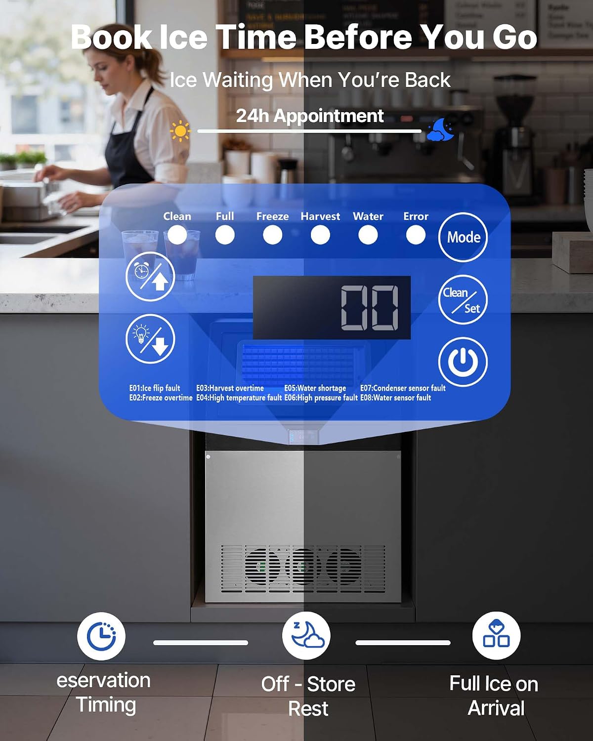 Commercial Ice Maker Machine, 360 lbs/24h with 55-85 lbs Storage Capacity, Built-in/Freestanding/Under Counter