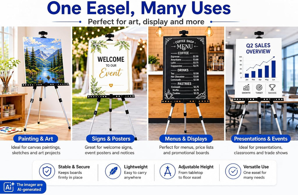 Easel Stand for Painting and Sign, Adjustable 17-66 Inch | Portable aluminum tripod art easel for display stand