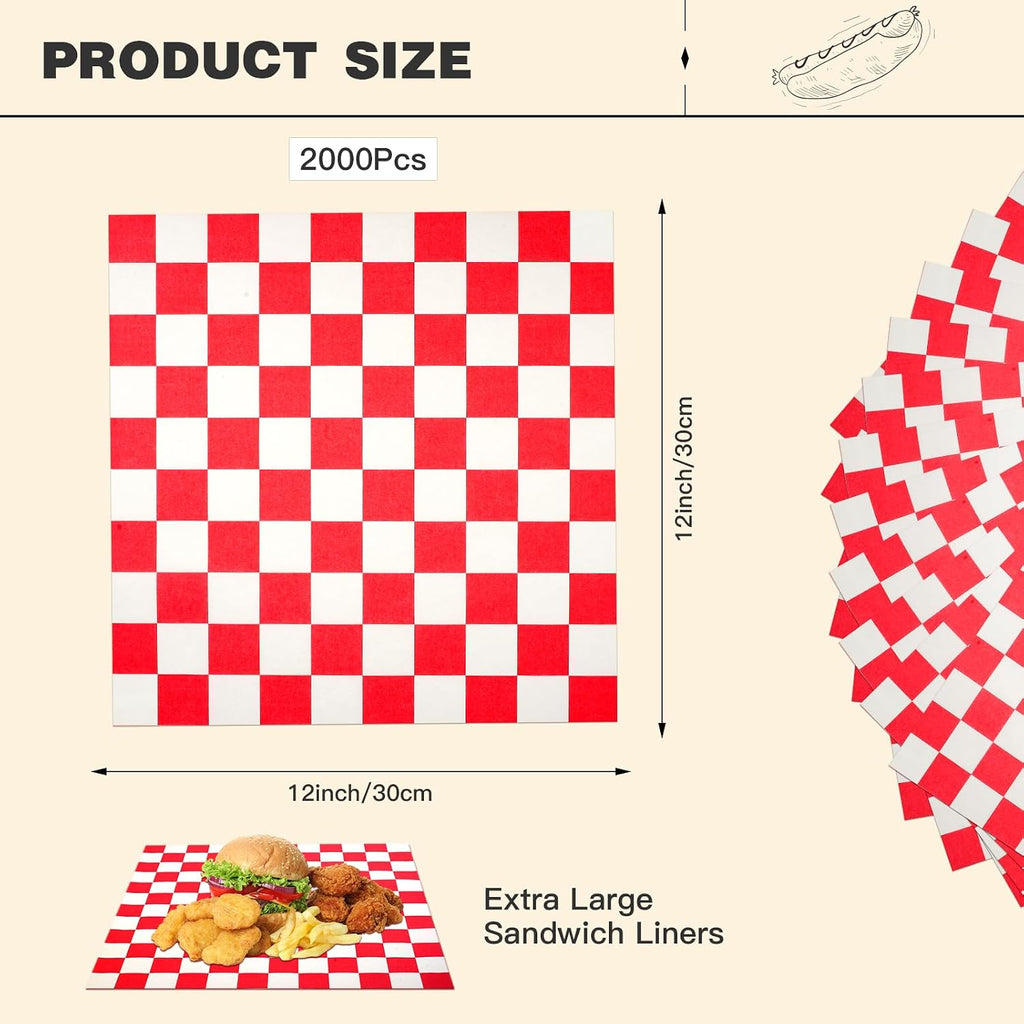 2000 Pcs Deli Paper Sheets 12x12 Food Basket Liners, Red