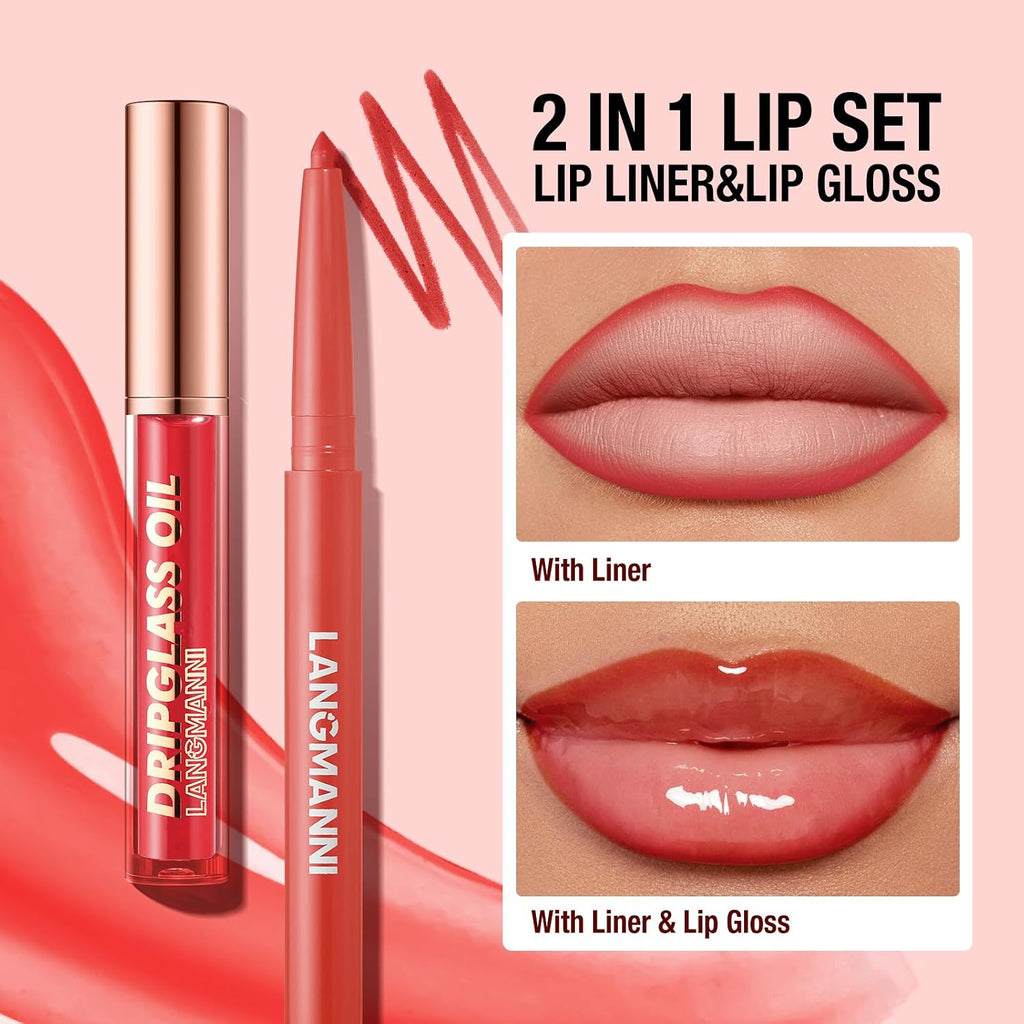 6 Matte Lip Liner With 6 Nourishing Lip Oil Lip Gloss Set, Long-Lasting And Hydrating 2 IN 1 Makeup Set, Beauty Daily