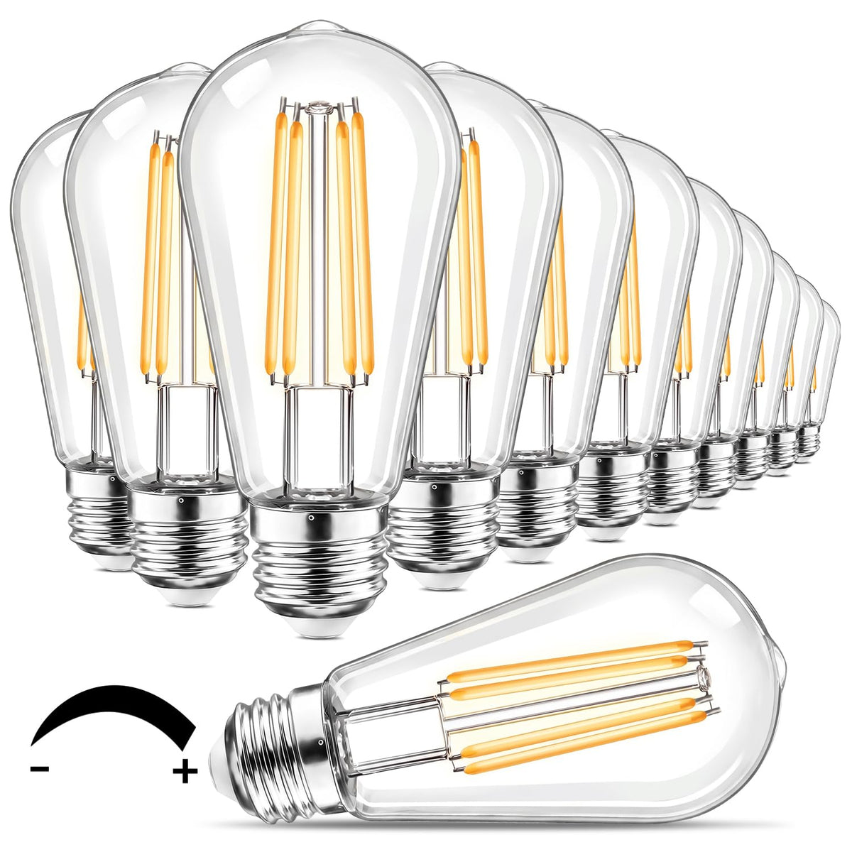 Shatterproof LED Edison Light Bulbs, 12 Pack 60W Equivalent, E26 Dimmable