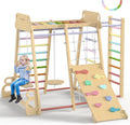 Upgraded Indoor Jungle Gym 9-in-1 Playground Kids Climbing Toys, Waldorf Style Wooden Climber Playset with Slide