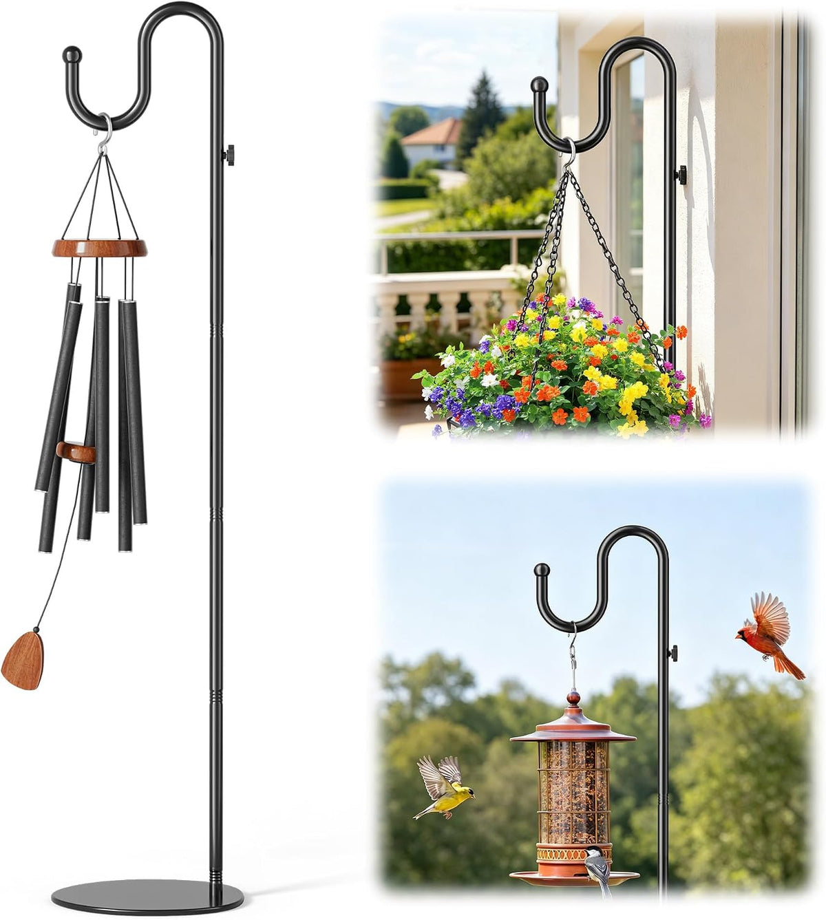 74" Shepherds Hook Stand: Hanging Bird Feeders, Wind Chimes, Plants