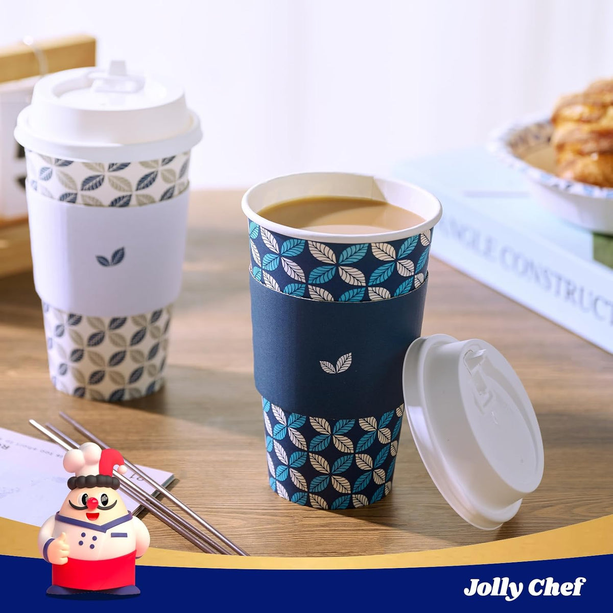 16 oz Paper Coffee Cups with Lids 100 Pack Disposable Hot Cups