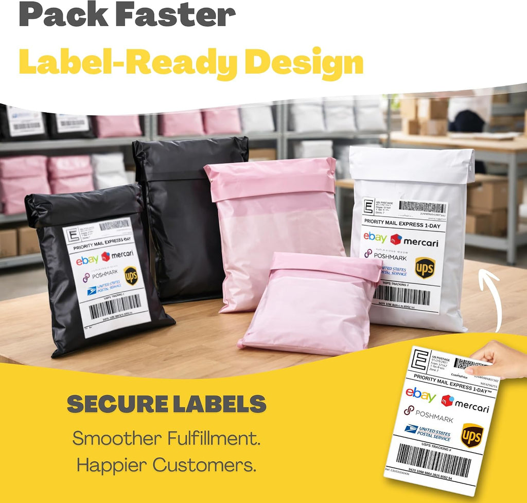 Shipping Bags (12 Pack) with Label Pouch - 14x18 & 18x24 - Poly Mailers for Clothes, Self-Seal Plastic Mailing