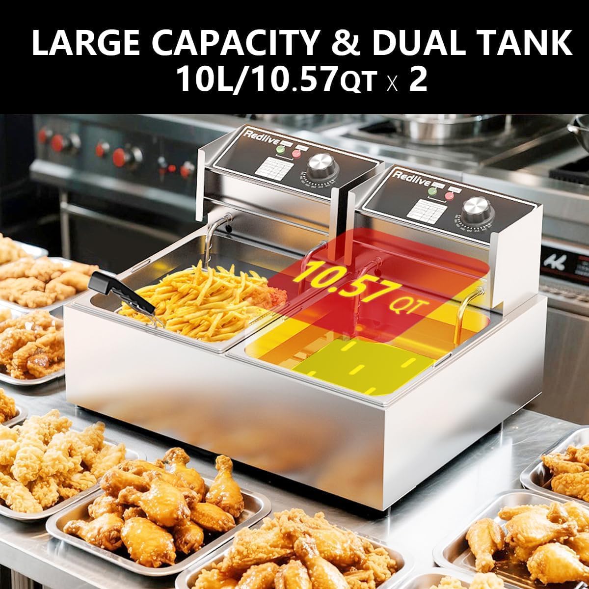 Commercial Deep Fryer 21QT/20L with Double Baskets & Temperature Control