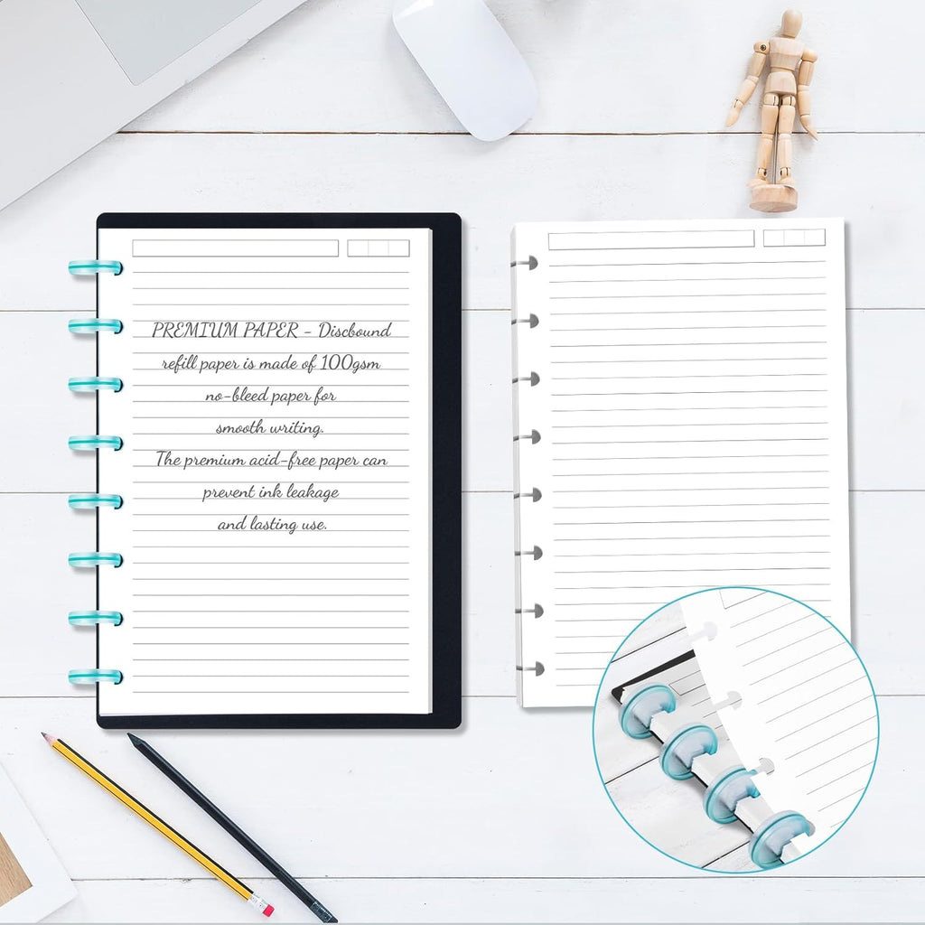 Discbound Refill Paper, Disc Paper Refill for Note-Taking System Discbound Planner Inserts with 240 Pages, 5 Sheets
