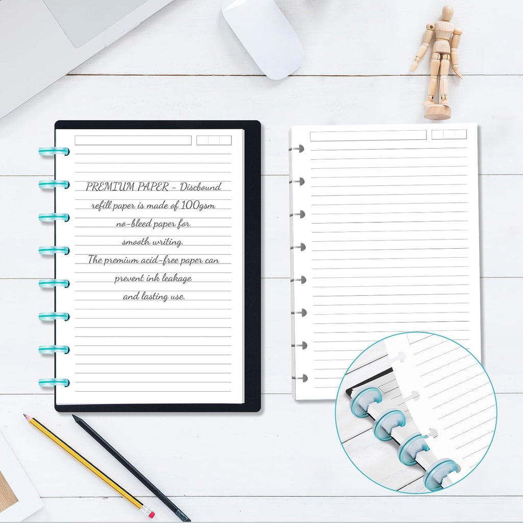 Discbound Refill Paper, Disc Paper Refill for Note-Taking System Discbound Planner Inserts with 240 Pages, 5 Sheets