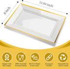 Elegant Plastic Serving Tray & Platter Set (6pk) - White & Gold Rim Disposable Serving Trays & Platters for Food