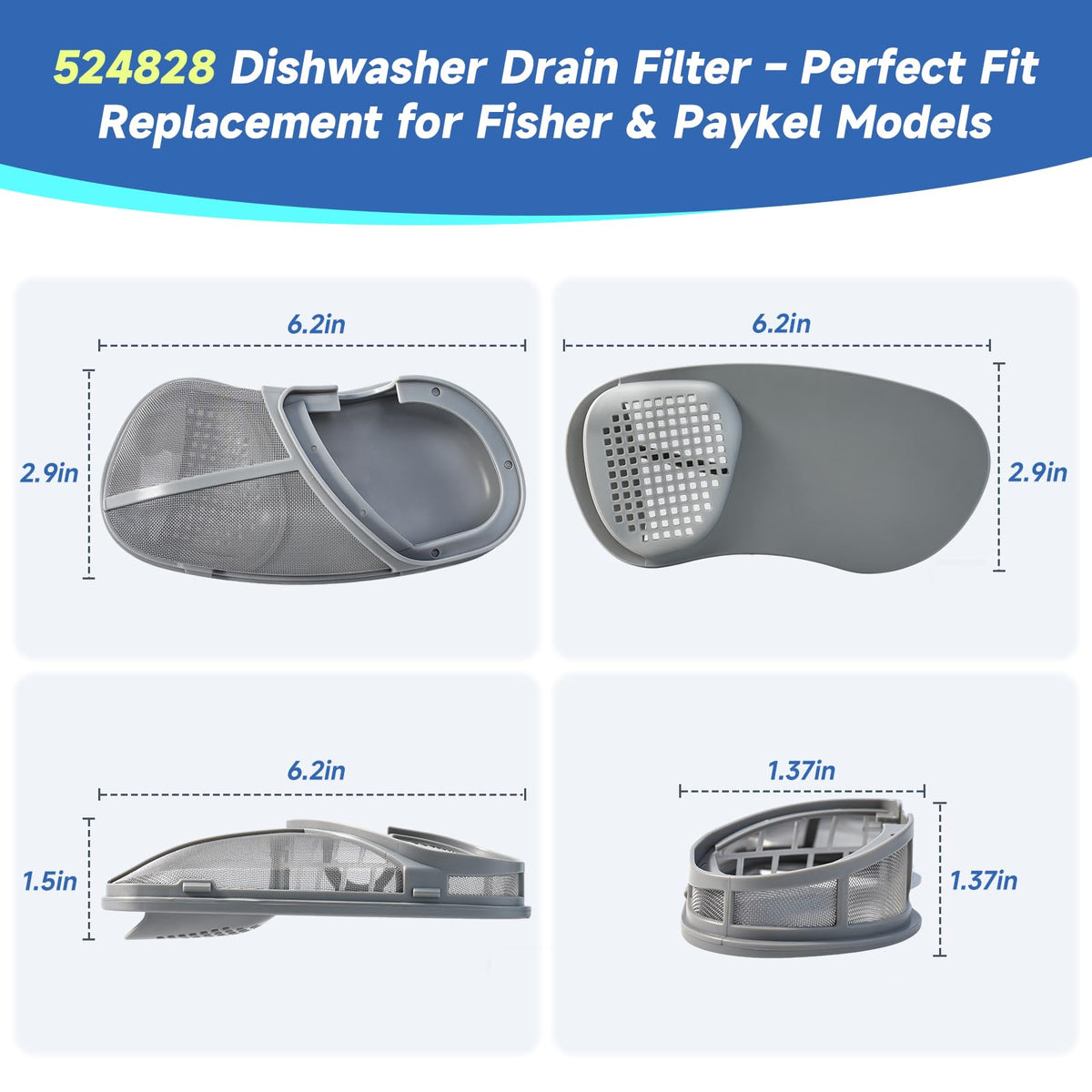 524828 Dishwasher Drain Filter Assembly Replacement for Fisher & Paykel
