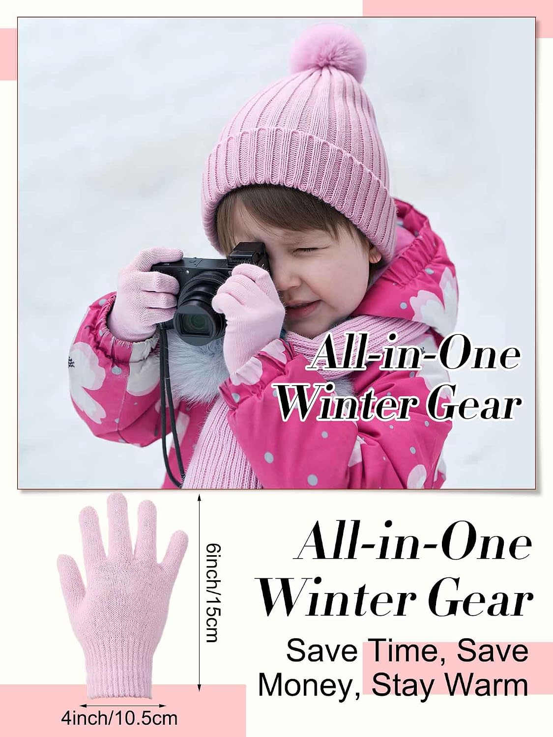 2 Sets Kids Winter Hat Gloves Scarf Set Girls and Boys Knit Hat with Pom Warm Scarf Snow Gloves for 3-10 Years Toddler