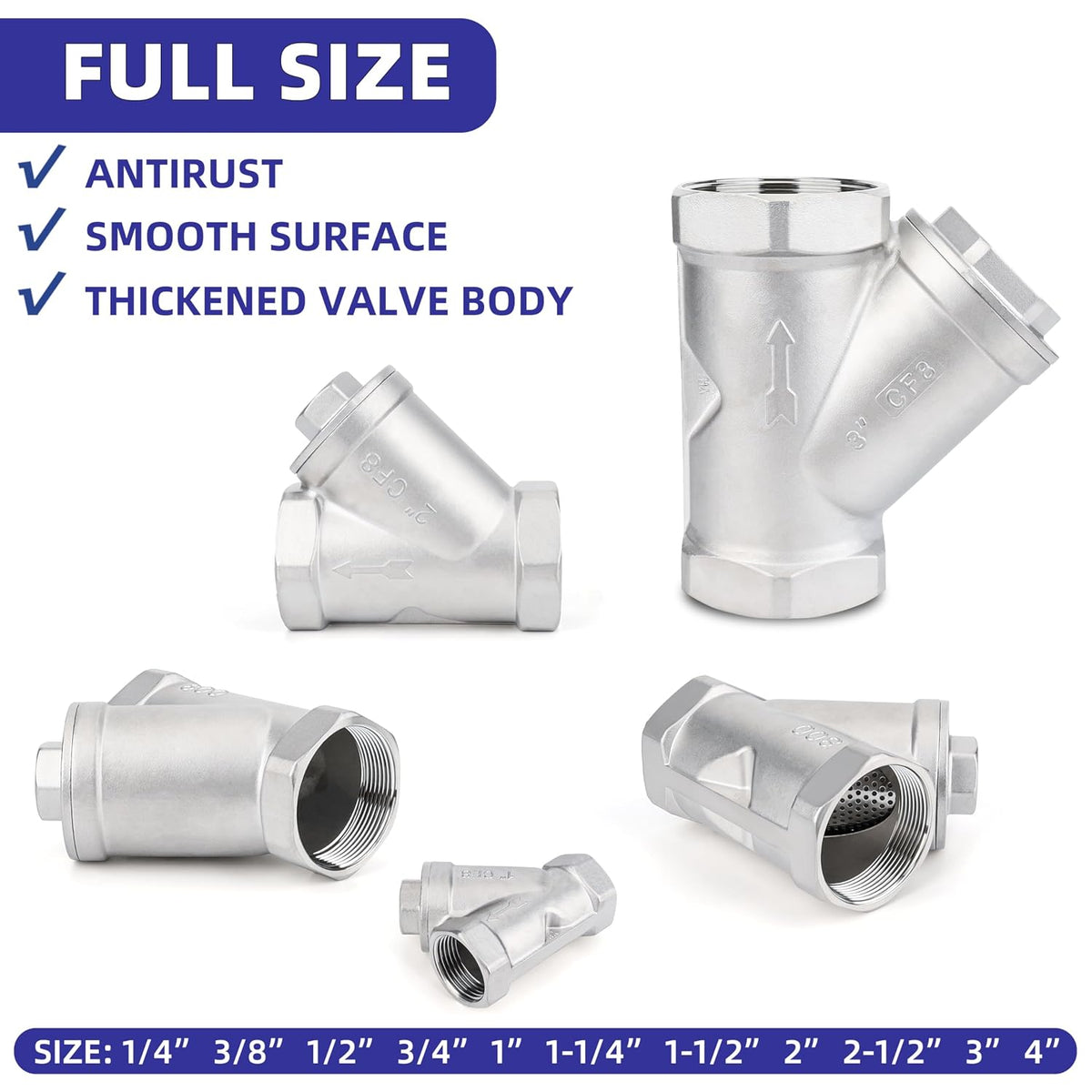 1" NPT Industrial Plumbing Y Strainer, 304 Stainless Steel, Female Thread