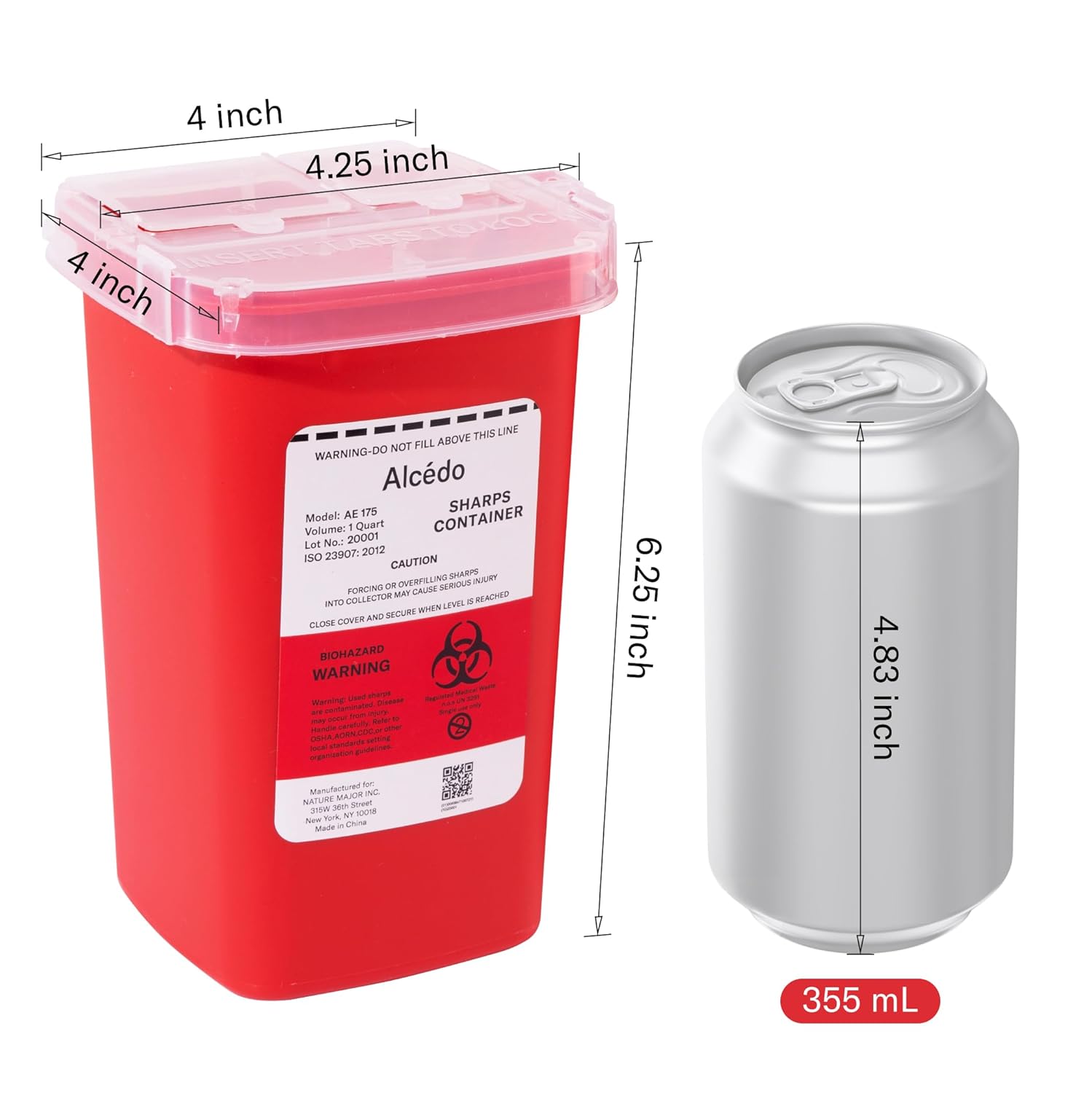 1 Quart Sharps Container (1-Pack) for Needle & Syringe Disposal | Small & Portable, Built-In Needle Removal Port