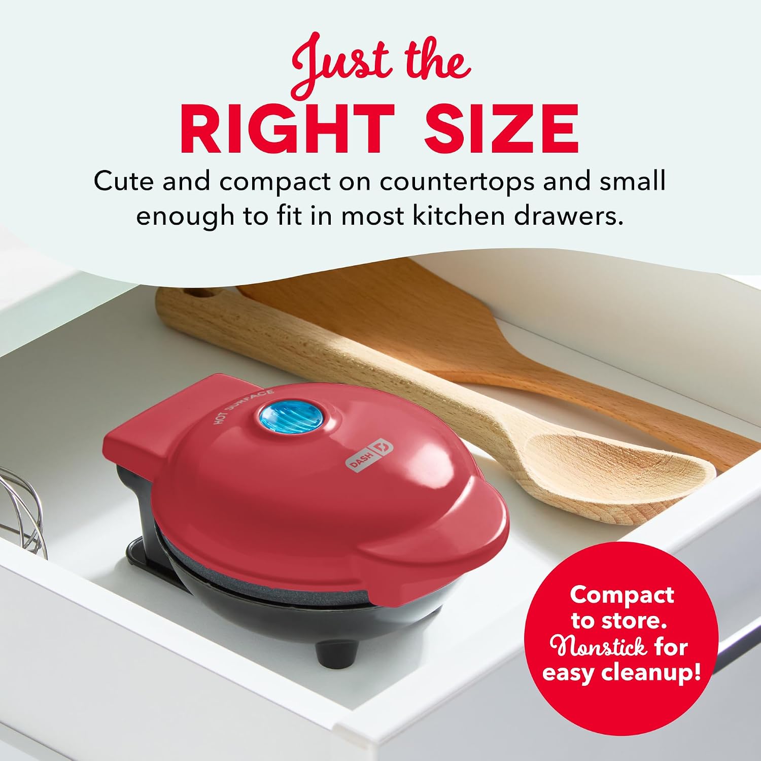 Mini Waffle Maker, 4-Inch Nonstick Cooking Surface, Red | Small Waffle Iron for Dorms & RVs, Chaffle Maker & Compact