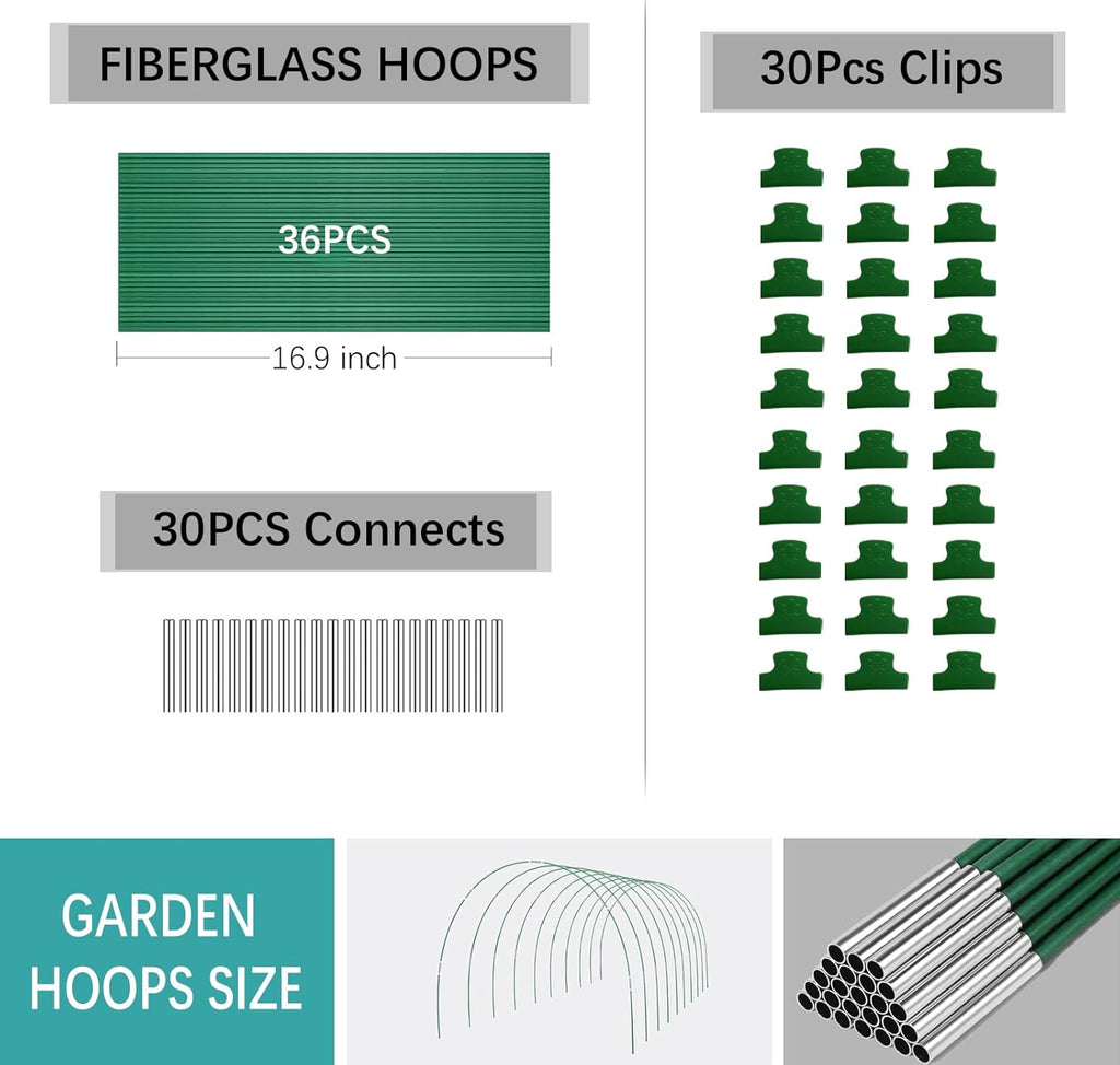 Garden Hoops for Raised Beds 36Pcs, 6 Sets of 8FT Long Greenhouse Hoops Grow Tunnel Rust-Free Fiberglass Support