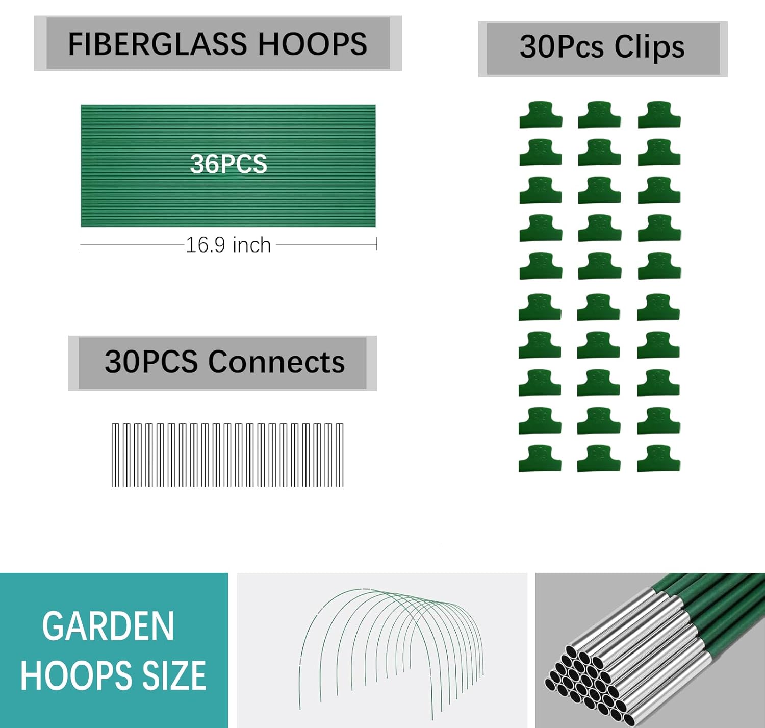 Garden Hoops for Raised Beds 36Pcs, 6 Sets of 8FT Long Greenhouse Hoops Grow Tunnel Rust-Free Fiberglass Support
