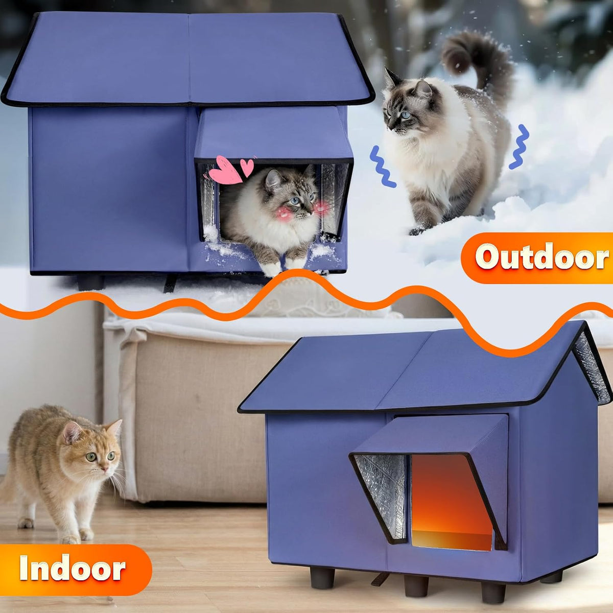 Outdoor Heated Cat House - Kokopro Indestructible Heated Cat House for Outside Winter, 100% Waterproof, Safe Escape
