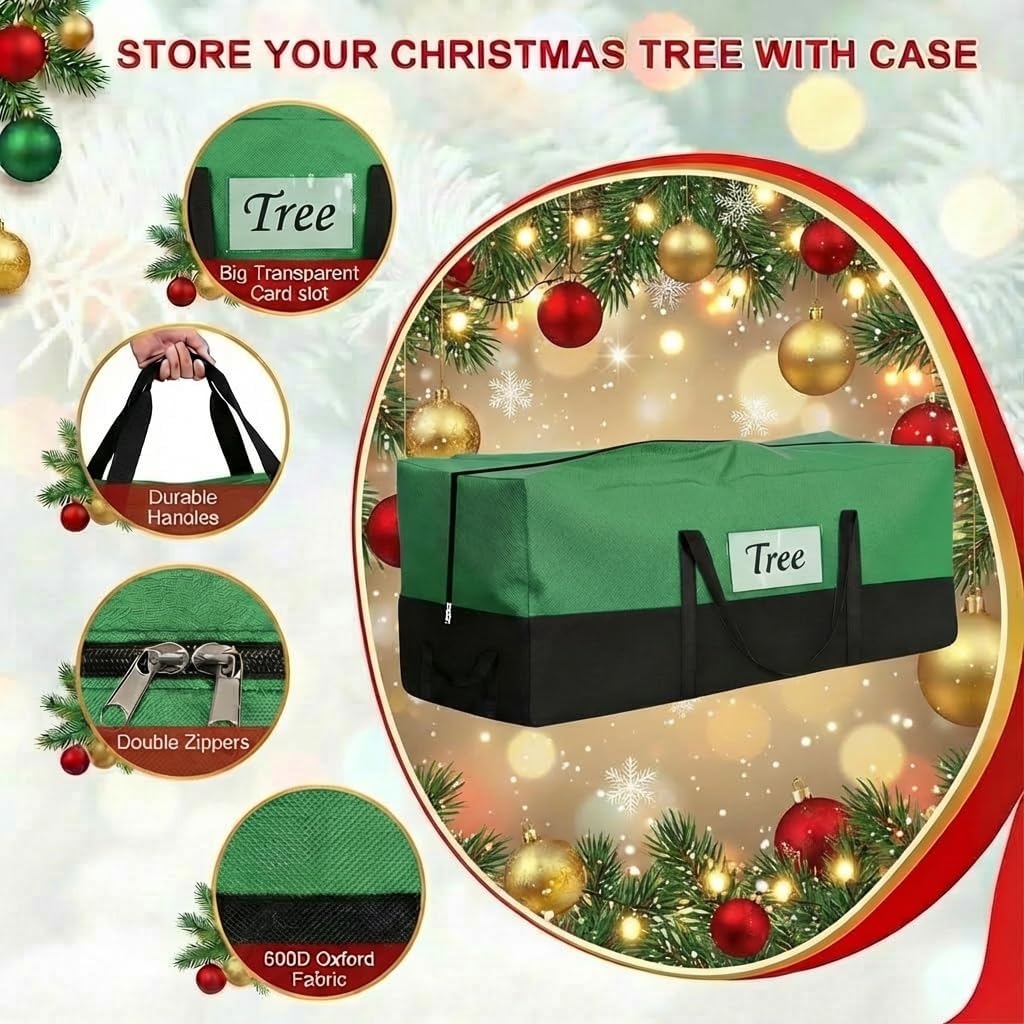 Christmas Tree Storage Bag, Fits 10-12 Ft Artificial Trees, Green | Wide Dual-Zipper Opening, Reinforced Handles