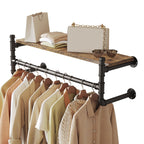 Industrial Pipe Clothing Rack,Wall Mounted Clothes Rack with Shelf