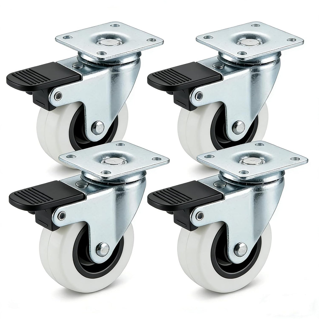 Furniture Wheels 2 Inch - 4 Pack Plate Casters with Brake | Steel Structure with 400LBS Capacity, Quiet Rolling on