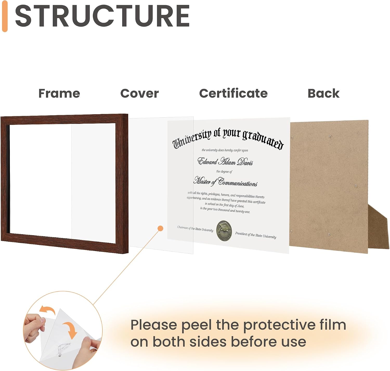 Certificate Frame, 8.5 by 11 Diploma Frames, 1 Pack, Mahogany | Clear Plexiglass, 8.5x11 Document Degree Frames for