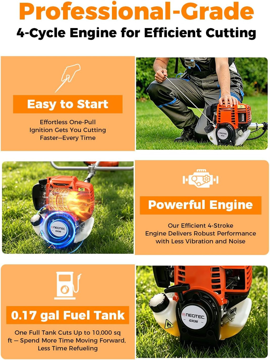 35cc 4-Cycle Gas String Trimmer 4-in-1 Heavy Duty Gas Weed Eater & Weed Wacker 1.5HP Engine with 16" Trimmer & 9"