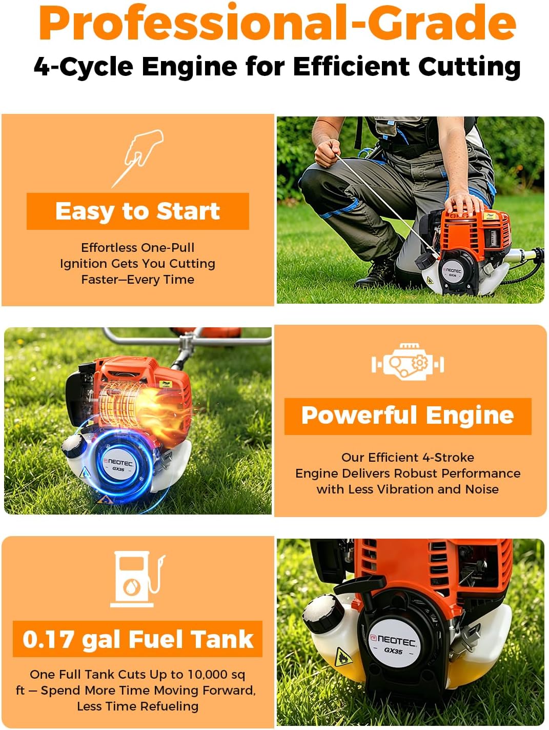 35cc 4-Cycle Gas String Trimmer 4-in-1 Heavy Duty Gas Weed Eater & Weed Wacker 1.5HP Engine with 16" Trimmer & 9"