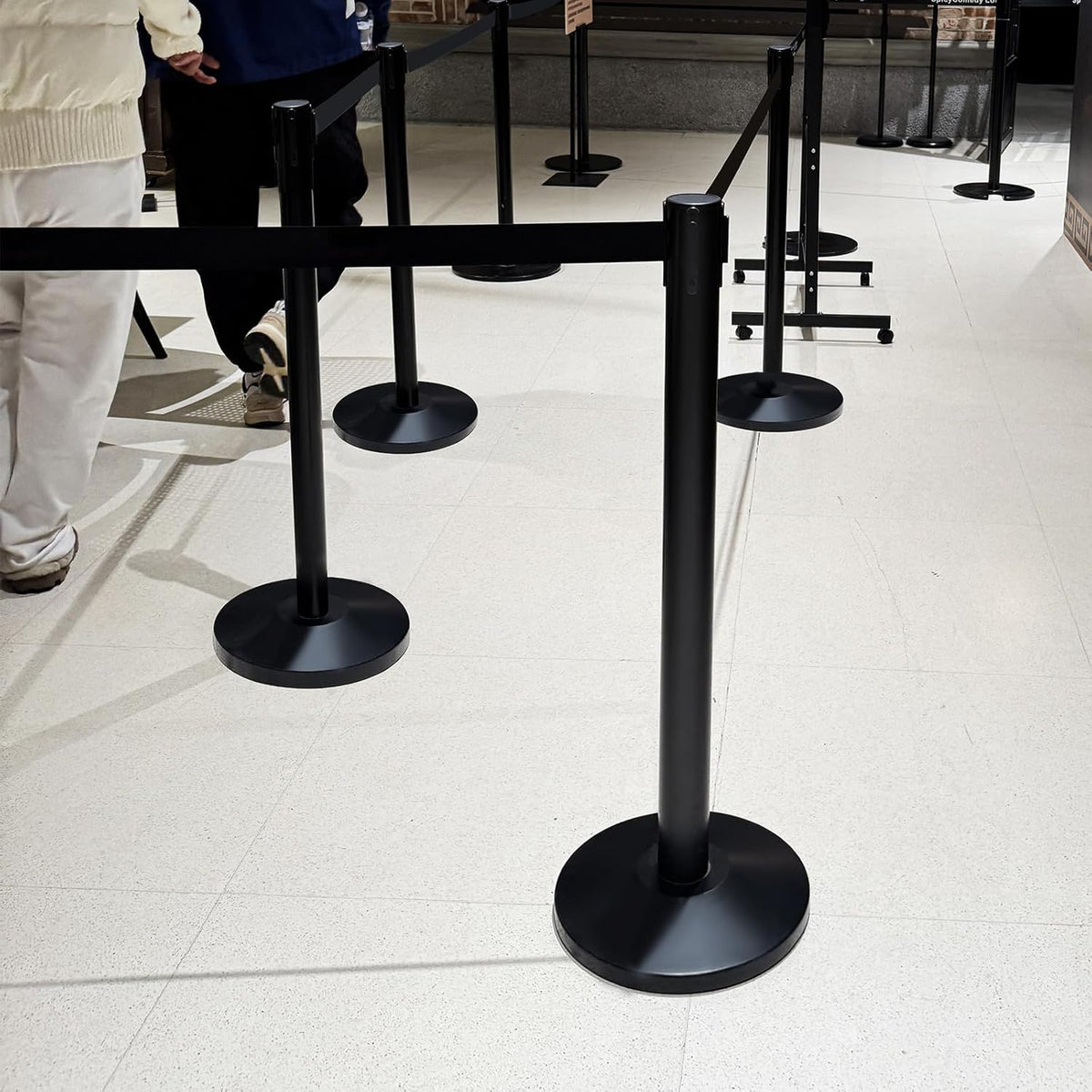 2 Pack Stanchions with Retractable Barriers 11 Feet Belts (Black)