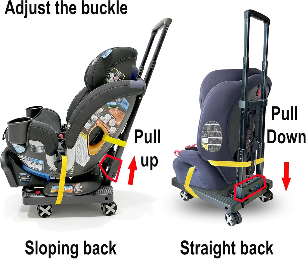 Car Seat Dolly for Airport - CarSeat Roller Cart Wheels for Airplane - Car Seat Travel Cart Carrier with Straps