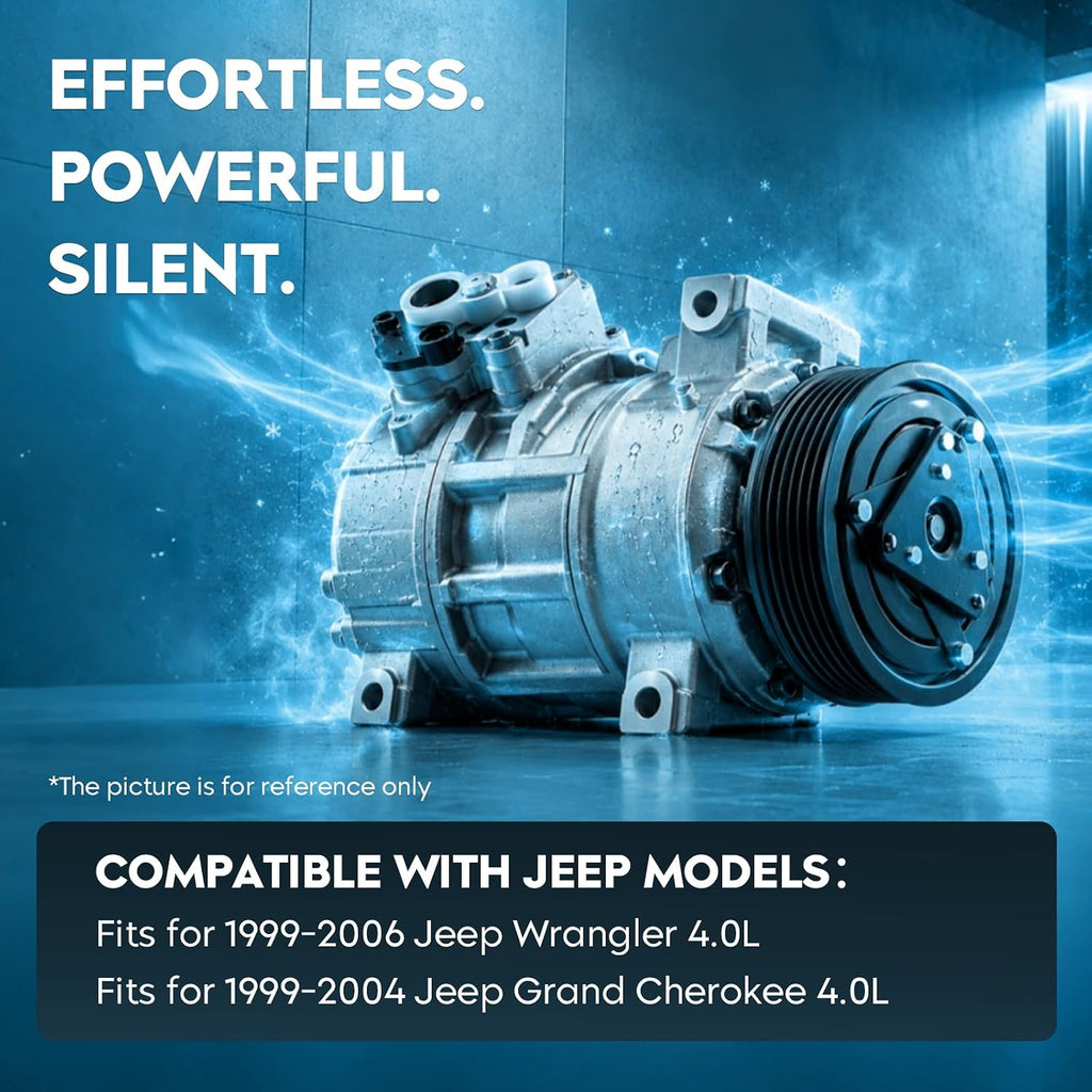 TadaMark AC Compressor w/Clutch Fits for Jeep Wrangler 4.0L 2000-2006, for Jeep Grand Cherokee 4.0L 1999-2004