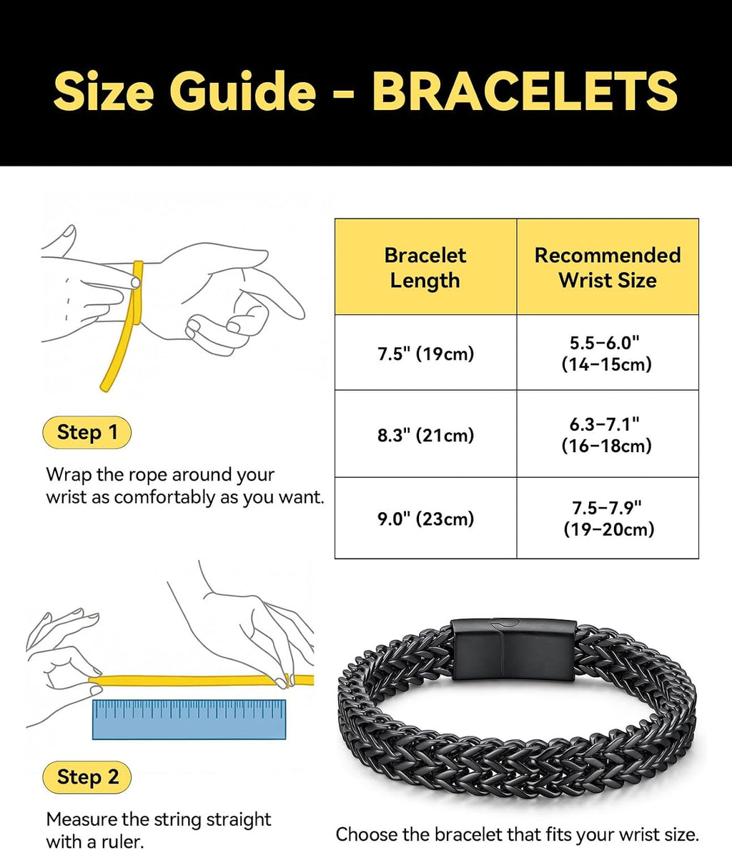 Bracelet for Men, 316L Stainless Steel Franco Cuban Link Chain Bracelet with Sturdy Clasp, 6/10/12MM Widths